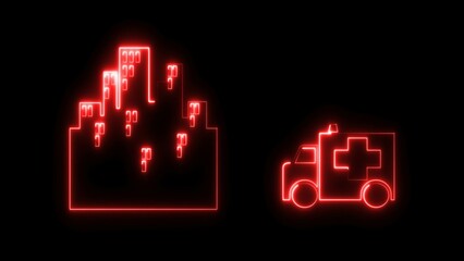 Abstract neon town or city  icon with building ,road and car sign illustration background.