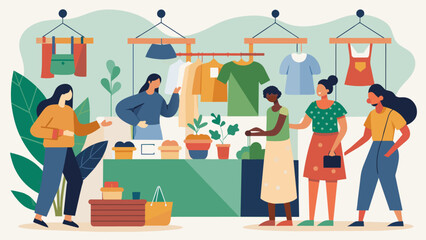 Attendees could browse through a sustainable fashion marketplace during the event supporting small businesses and ethical brands.. Vector illustration