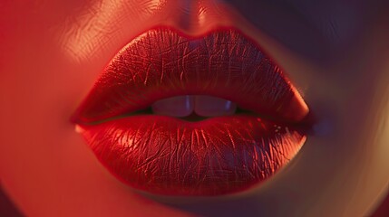 Close-up of sensual female lips painted intense red.