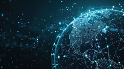 Obraz premium Abstract digital planet Earth with glowing connections and data lines on a dark background