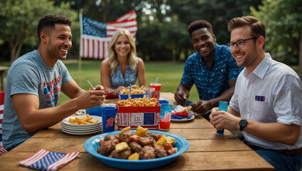 Generative AI picture of Patriotic Picnic Perfection Delicious BBQ on 4th of July USA