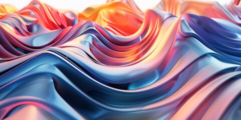 Fototapeta premium Vibrant 3D Abstract Waves, Colorful Fluid Design, Modern Art, Digital Illustration, Glossy Finish