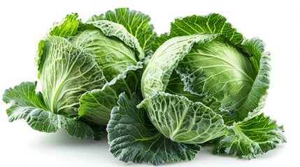 Green cabbages isolated on white background.