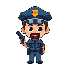 cartoon police with gun in his hand
