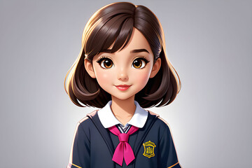 Cartoon 3D illustration of school girl 