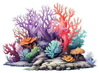 PNG Coral reef, digital paint illustration. AI generated image