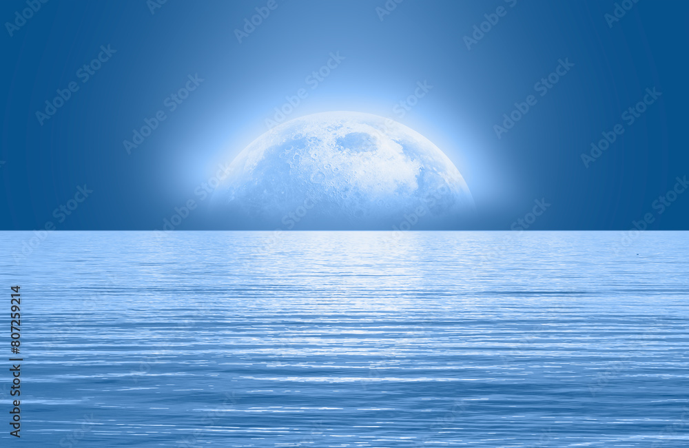 Poster night sky with full bright moon in the clouds 