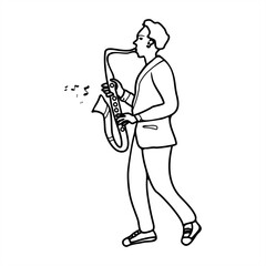 line art illustration of a man playing the saxophone musical instrument