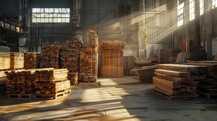 The Sawmill Factory Storing Wooden Pallets and Planks for Production