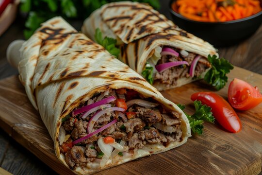 Turkish shawarma wrap with sish kebab