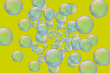 Realistic soap bubbles with rainbow reflection set isolated green background
