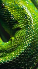Obraz premium photo background green snake skin close up.