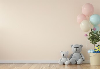 3D rendering of mockup wall in children's room on cream background.