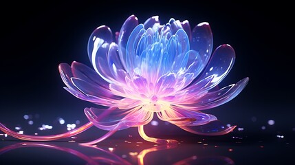A luminous neon flower symbolizing the harmony of the virtual world