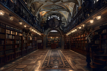 Obraz premium Bibliothek: Ein Raum des Wissens und der Bildung