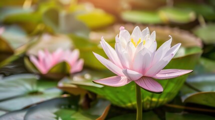 Beautiful pink lotus flower in the pond, water lilly