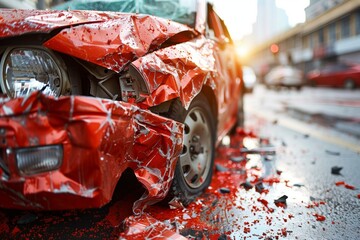 Crashed car with red damage detail