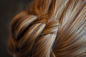 A woman's hair is braided and has a shiny, golden color