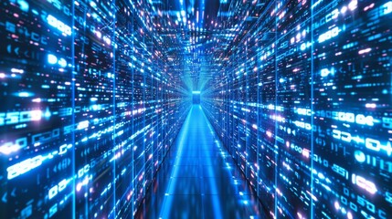 Obraz premium A blue computer network with many lines of code