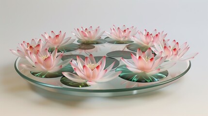 a glass decorative plate with a mesmerizing array of lotus flowers, symbolizing purity and enlightenment