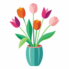 Tulips flower on the vase vector illustration on a white background  

