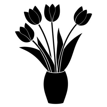 recommend clip art: Tulips flower on the vase silhouette vector illustration on a white background.
