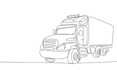 American track one line continuous. Lorry line art. Hand drawn vector art.