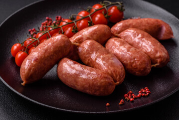 Baked chicken or pork sausages, salt, spices and herbs