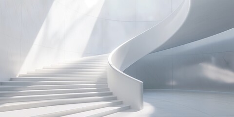 A minimalist white staircase, elegantly curving within a sleek, modern space, suggests simplicity, progress, and the journey of life