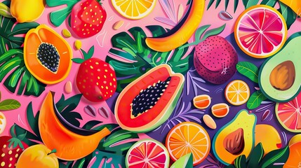 colorful background pattern of exotic fruits