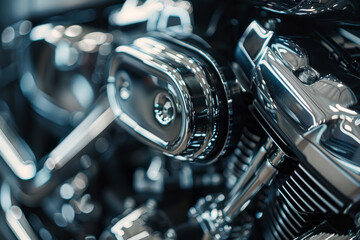Fototapeta premium A close up of a motorcycle engine with a shiny chrome finish