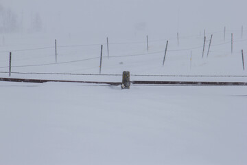 fence buried in a snow drift