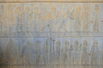 Reliefs at the ruins of Persepolis near the city of Shiraz in Fars province, Iran.
