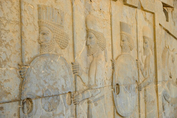 Reliefs at the ruins of Persepolis near the city of Shiraz in Fars province, Iran.