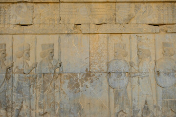 Reliefs at the ruins of Persepolis near the city of Shiraz in Fars province, Iran.