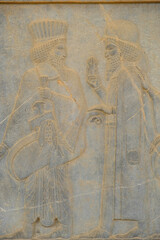 Reliefs at the ruins of Persepolis near the city of Shiraz in Fars province, Iran.