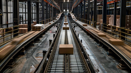 Fototapeta premium A conveyor belt with boxes on it