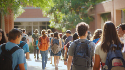 Within the vibrant heart of a university plaza, students gather in groups, their animated...