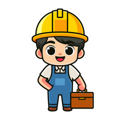 cartoon construction worker holding suitcase