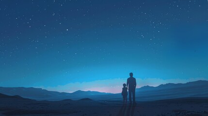 Fototapeta premium A father and child stargazing together on a clear night