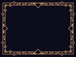 Art deco frame. Vintage linear border. Design a template for invitations, leaflets and greeting cards. Geometric golden frame. The style of the 1920s - 1930s. Vector illustration
