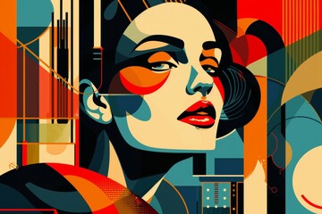 Retro-inspired art deco illustration with bold colors and sleek lines