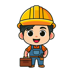 cartoon character construction worker holding suitcase