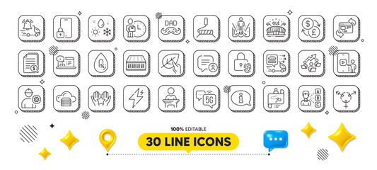 Genders, Teamwork chart and Cloud server line icons pack. 3d design elements. Refresh website, Currency exchange, Online documentation web icon. Lock, 5g internet, Power pictogram. Vector