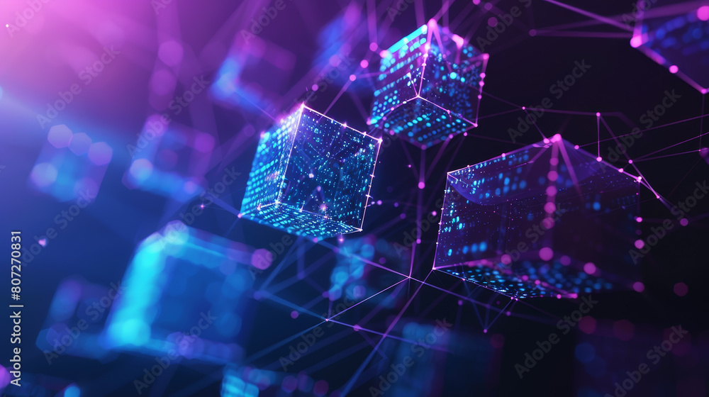 Poster a computer generated image of three cubes in a purple background