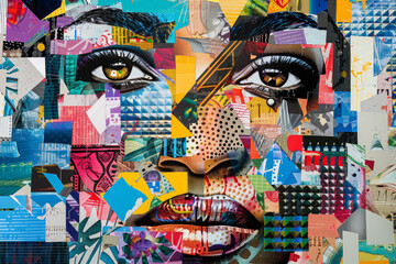 Obraz premium A woman's face is made up of various pieces of paper