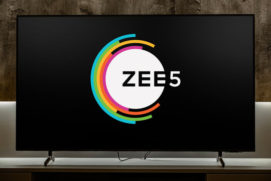 Flat-screen TV set displaying logo of ZEE5