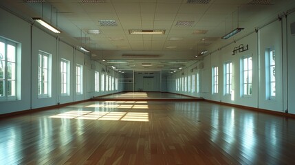 A large empty room with a lot of windows and a lot of light