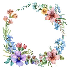 Watercolor natural spring wreath on white background