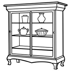 Vintage Glass Cabinet Vector Illustration